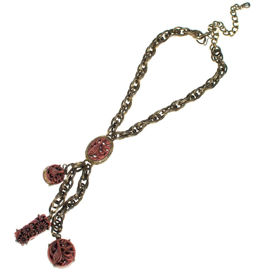 Vintage Selro Carved Daisy Lariat Necklace by Selro - Vintage Meet Modern Vintage Jewelry - Chicago, Illinois - #oldhollywoodglamour #vintagemeetmodern #designervintage #jewelrybox #antiquejewelry #vintagejewelry