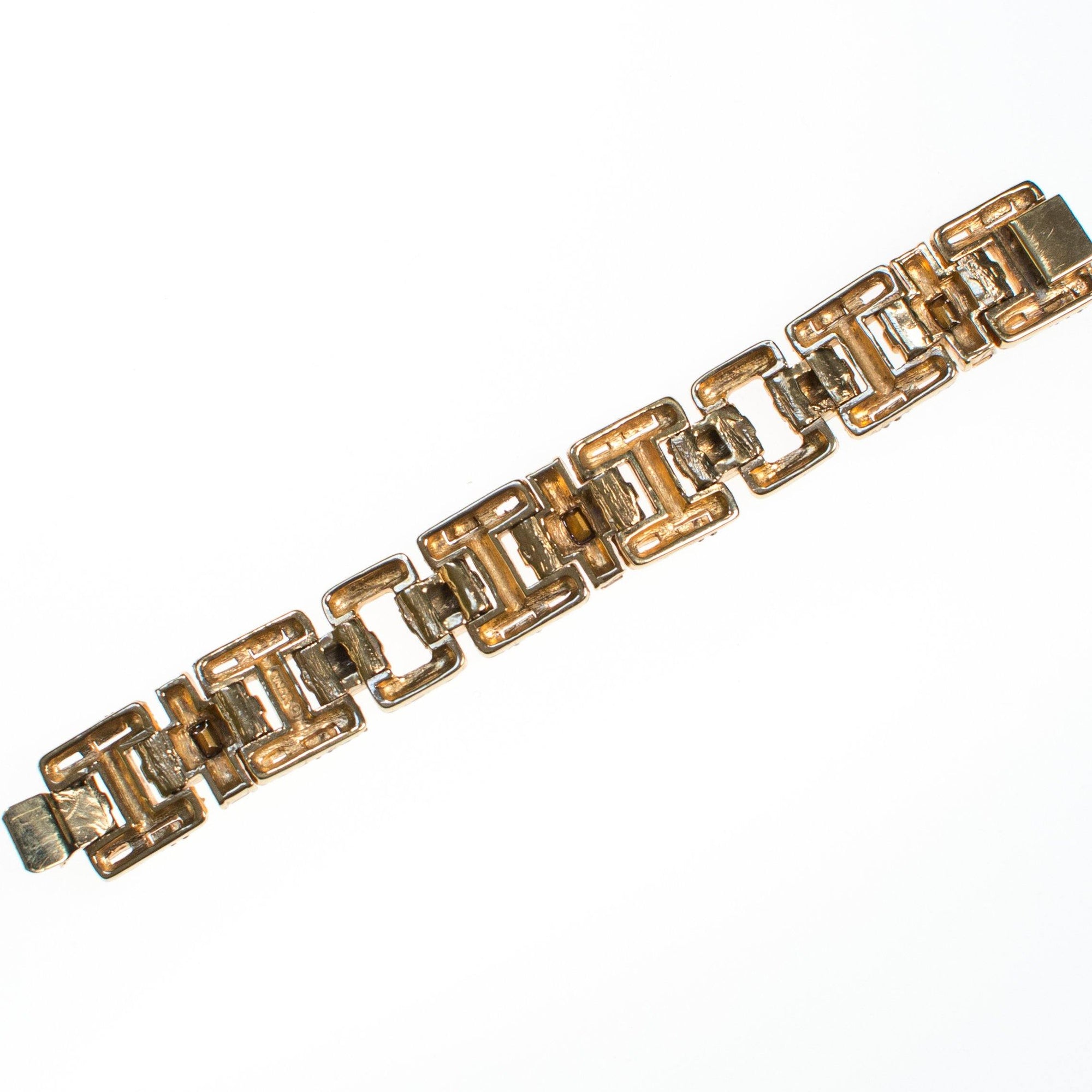 Ciner No Escape Bracelet with Black Diamond, Crystal Velvet, and Colorado Topaz Rhinestones in Gold by Ciner - Vintage Meet Modern Vintage Jewelry - Chicago, Illinois - #oldhollywoodglamour #vintagemeetmodern #designervintage #jewelrybox #antiquejewelry #vintagejewelry