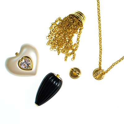 Vintage Joan Rivers Interchangeable Pendant Set Heart, Gold Tassel, Black Fob by joan Rivers - Vintage Meet Modern Vintage Jewelry - Chicago, Illinois - #oldhollywoodglamour #vintagemeetmodern #designervintage #jewelrybox #antiquejewelry #vintagejewelry