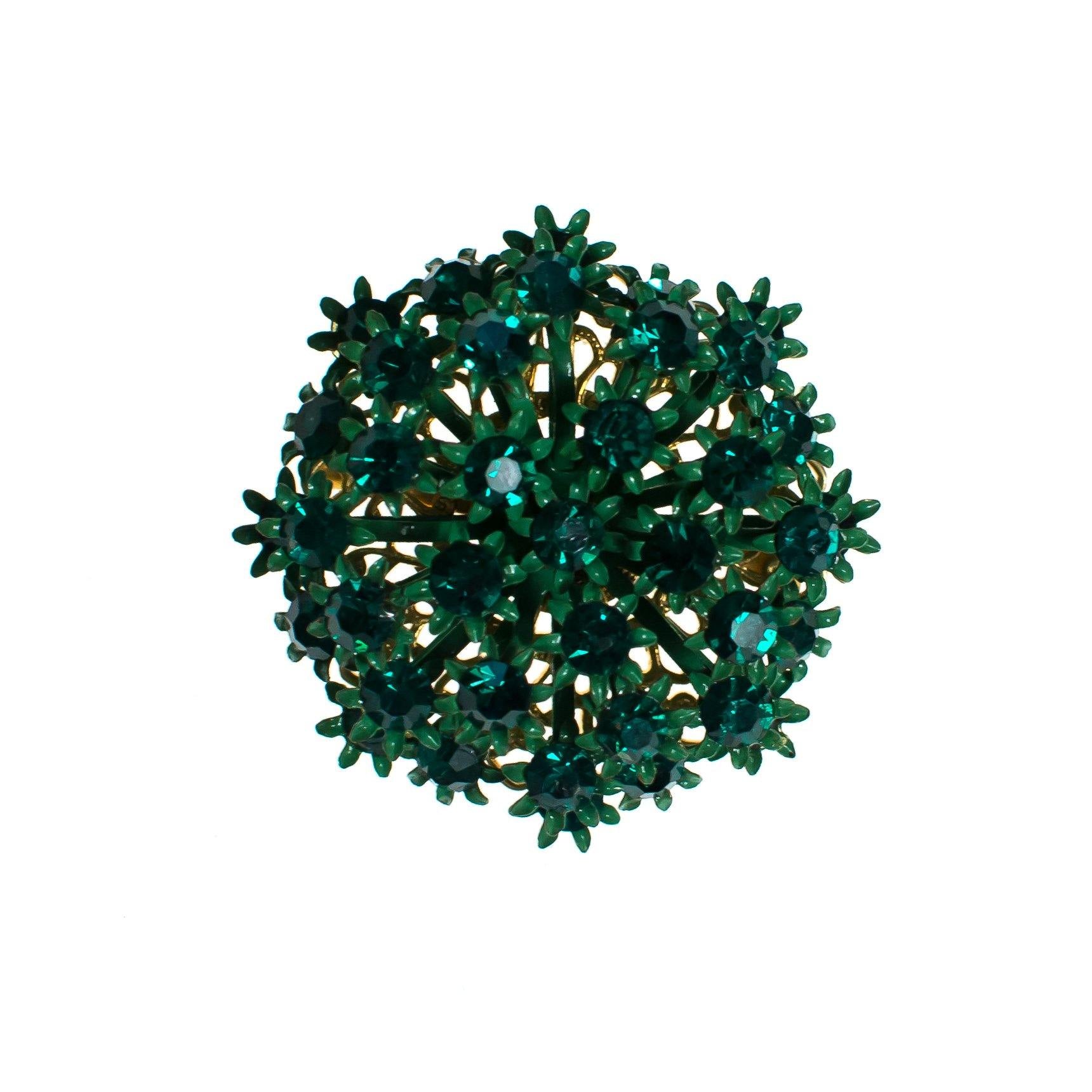 Vintage 1950s Green Rhinestone Flower Brooch by Vintage Meet Modern - Vintage Meet Modern Vintage Jewelry - Chicago, Illinois - #oldhollywoodglamour #vintagemeetmodern #designervintage #jewelrybox #antiquejewelry #vintagejewelry