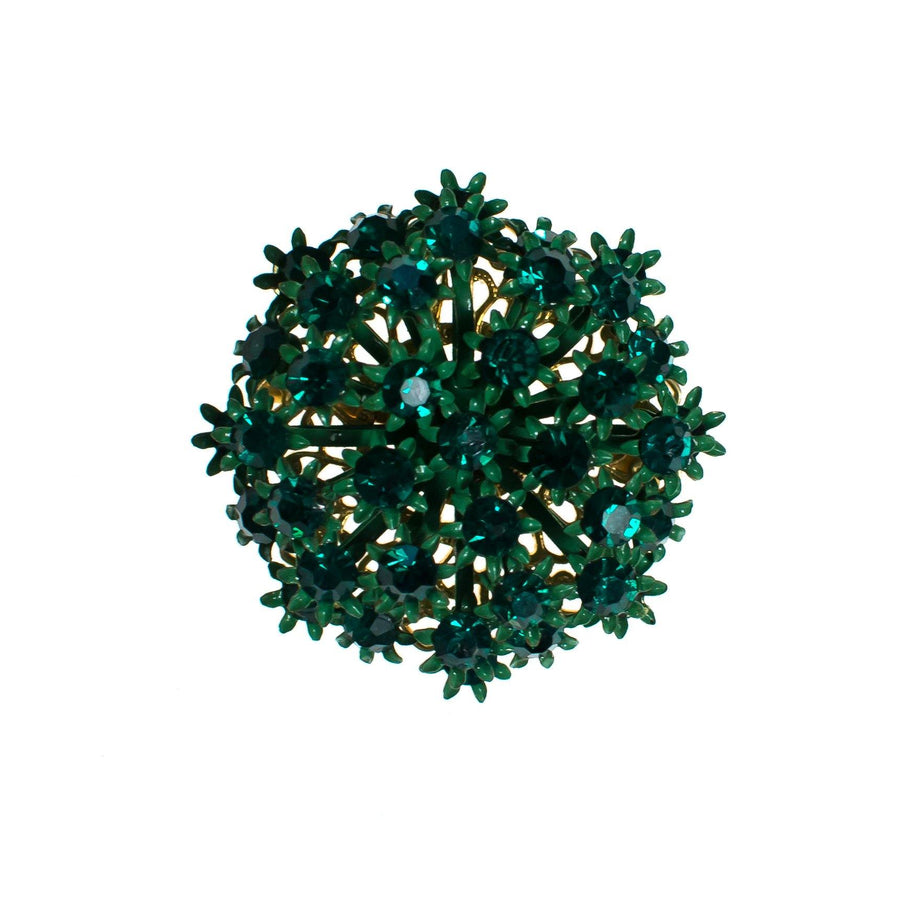 Vintage 1950s Green Rhinestone Flower Brooch by Vintage Meet Modern - Vintage Meet Modern Vintage Jewelry - Chicago, Illinois - #oldhollywoodglamour #vintagemeetmodern #designervintage #jewelrybox #antiquejewelry #vintagejewelry