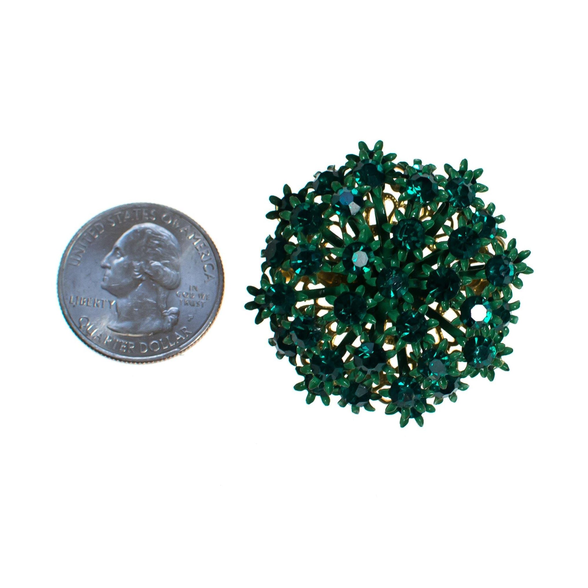 Vintage 1950s Green Rhinestone Flower Brooch by Vintage Meet Modern - Vintage Meet Modern Vintage Jewelry - Chicago, Illinois - #oldhollywoodglamour #vintagemeetmodern #designervintage #jewelrybox #antiquejewelry #vintagejewelry