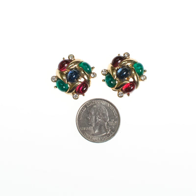 Ciner NY Petite Mogul Earrings in Emerald, Ruby, and Sapphire by Ciner - Vintage Meet Modern Vintage Jewelry - Chicago, Illinois - #oldhollywoodglamour #vintagemeetmodern #designervintage #jewelrybox #antiquejewelry #vintagejewelry