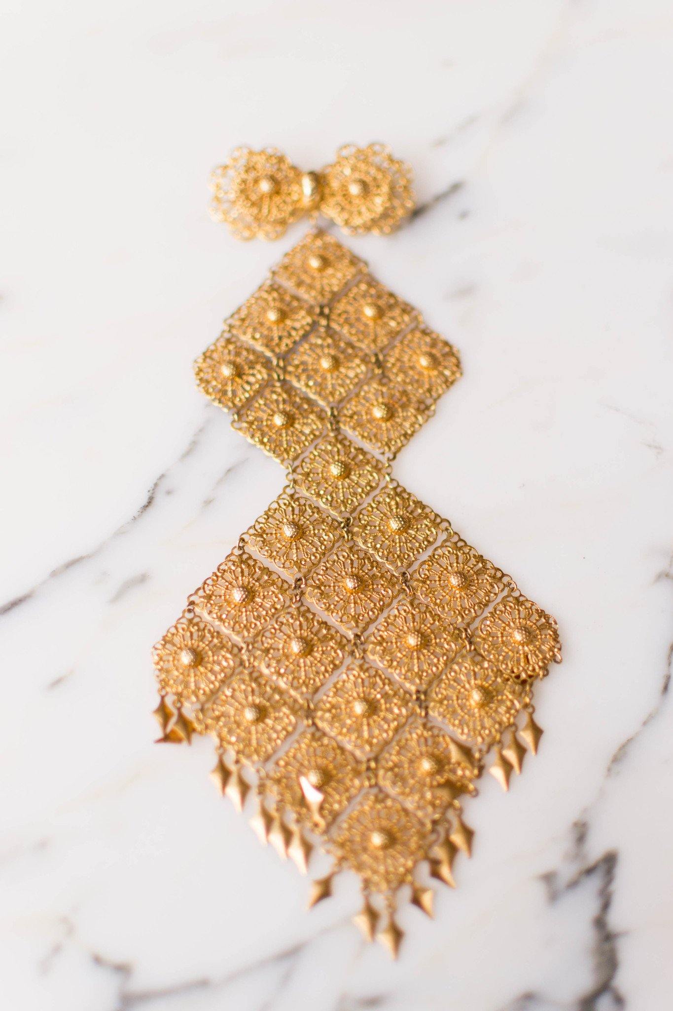 Massive Gold Filigree Brooch, 1960s, Designer Vintage Jewelry by Unsigned Beauty - Vintage Meet Modern Vintage Jewelry - Chicago, Illinois - #oldhollywoodglamour #vintagemeetmodern #designervintage #jewelrybox #antiquejewelry #vintagejewelry