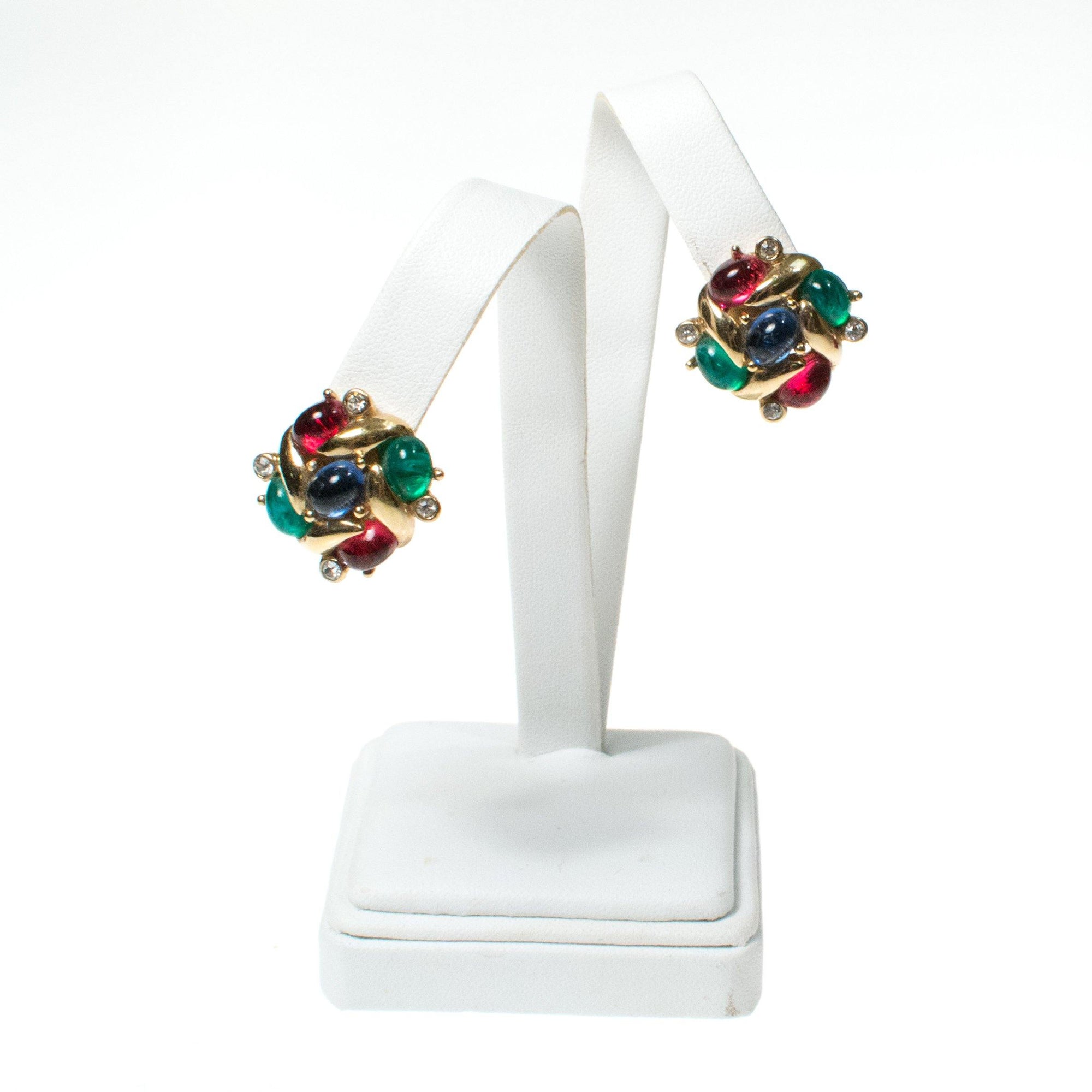 Ciner NY Petite Mogul Earrings in Emerald, Ruby, and Sapphire by Ciner - Vintage Meet Modern Vintage Jewelry - Chicago, Illinois - #oldhollywoodglamour #vintagemeetmodern #designervintage #jewelrybox #antiquejewelry #vintagejewelry