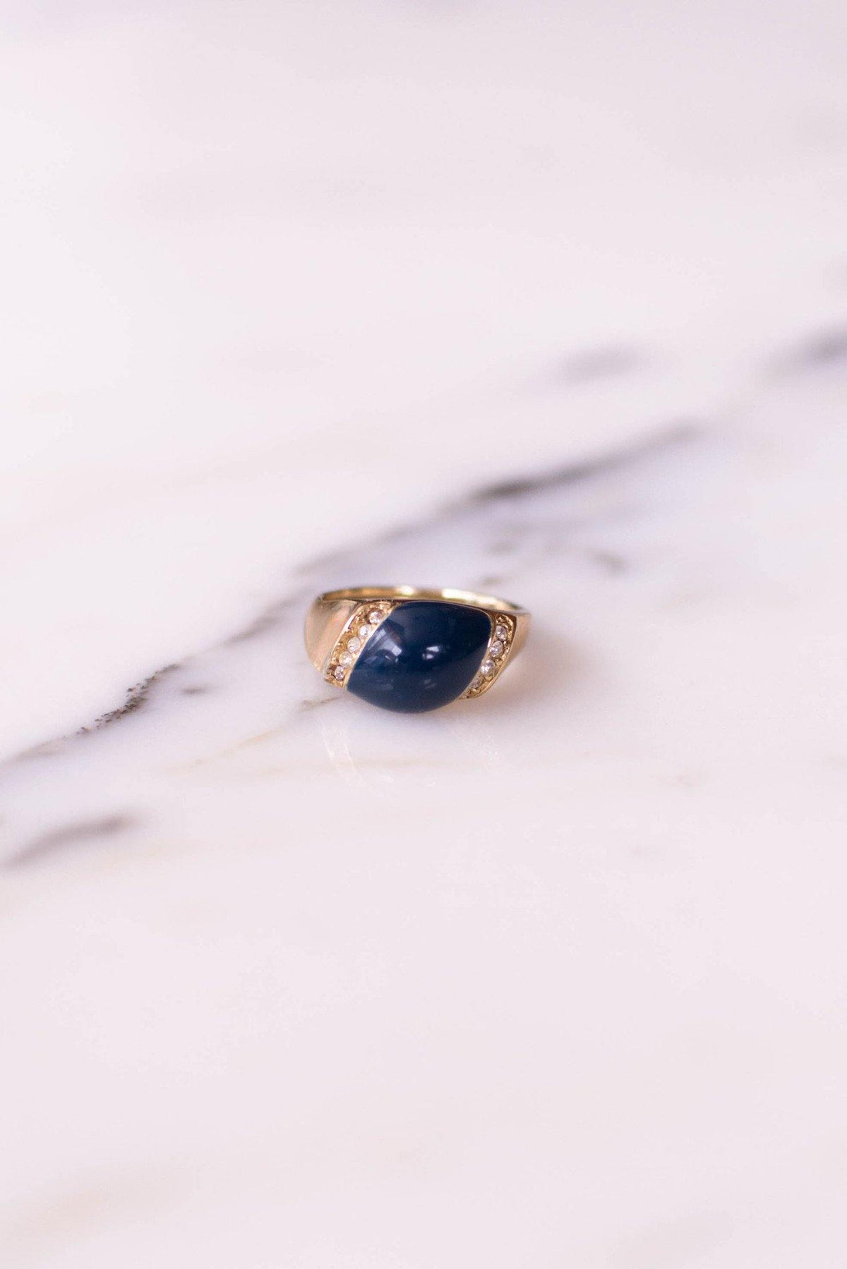 Christian Dior Sapphire Blue Cabochon and Rhinestone Cocktail Ring