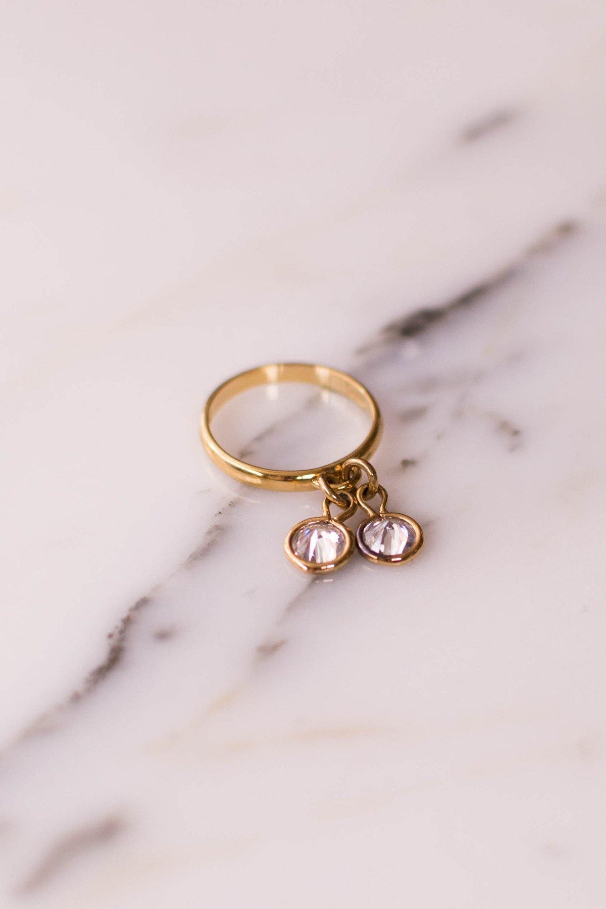 Dangling Crystal Charm Band Ring