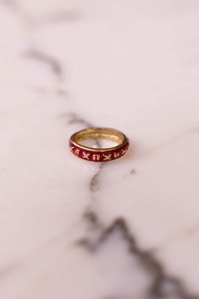 Red Enamel Ring Stacking Ring set Gold Tone by Unsigned Beauty - Vintage Meet Modern Vintage Jewelry - Chicago, Illinois - #oldhollywoodglamour #vintagemeetmodern #designervintage #jewelrybox #antiquejewelry #vintagejewelry