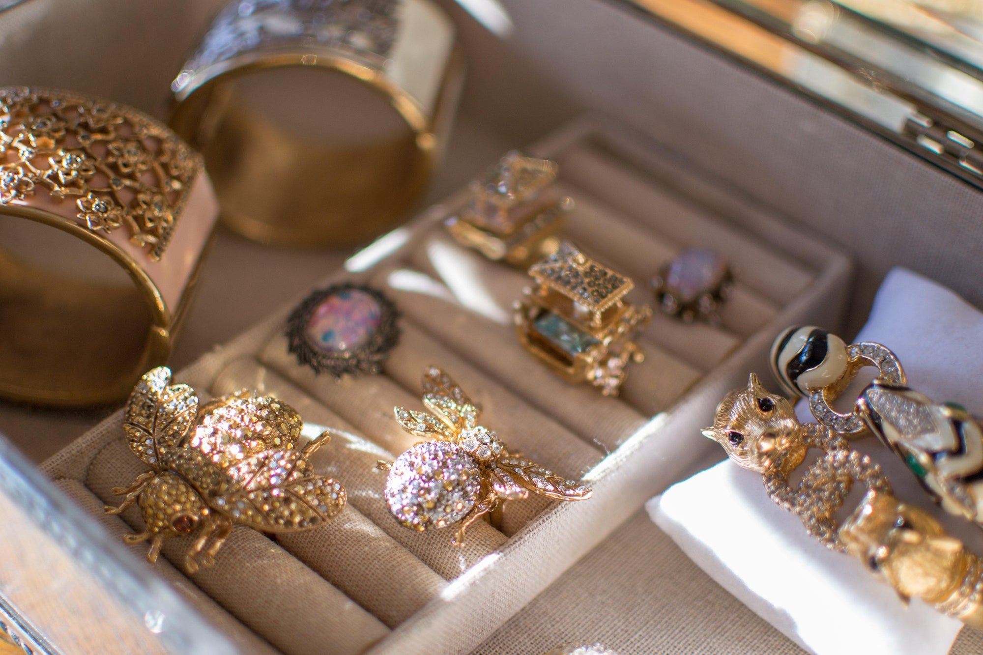 Ciner Secret Garden Cuff Bracelet in Blush by Ciner - Vintage Meet Modern Vintage Jewelry - Chicago, Illinois - #oldhollywoodglamour #vintagemeetmodern #designervintage #jewelrybox #antiquejewelry #vintagejewelry