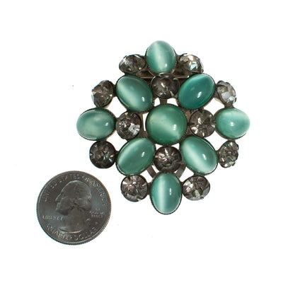 Vintage Art Deco Era Dress, Fur Clip with Rhinestones and Light Green Cats Eye Cabochon Rhinestones by Art Deco - Vintage Meet Modern Vintage Jewelry - Chicago, Illinois - #oldhollywoodglamour #vintagemeetmodern #designervintage #jewelrybox #antiquejewelry #vintagejewelry