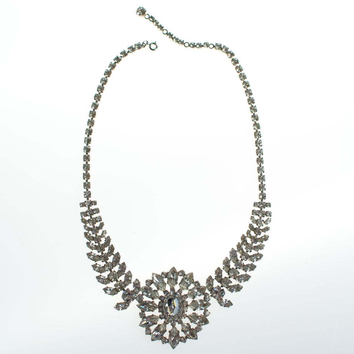 Vintage  Art Deco Style B & W Clear Crystal Rhinestone Statement Necklace