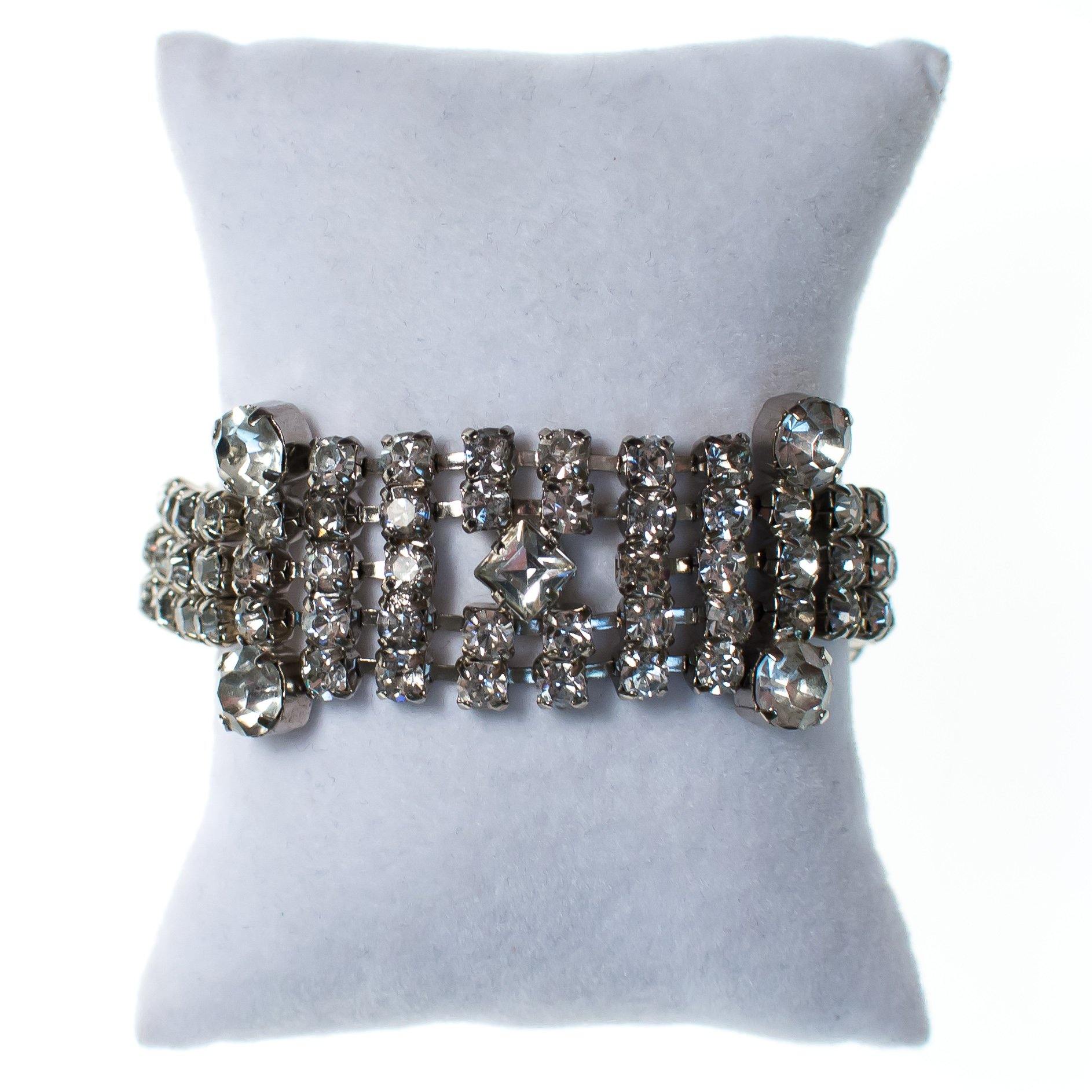 1950's Art Deco Diamante Stepped Rhinestone Bracelet by Vintage Meet Modern - Vintage Meet Modern Vintage Jewelry - Chicago, Illinois - #oldhollywoodglamour #vintagemeetmodern #designervintage #jewelrybox #antiquejewelry #vintagejewelry