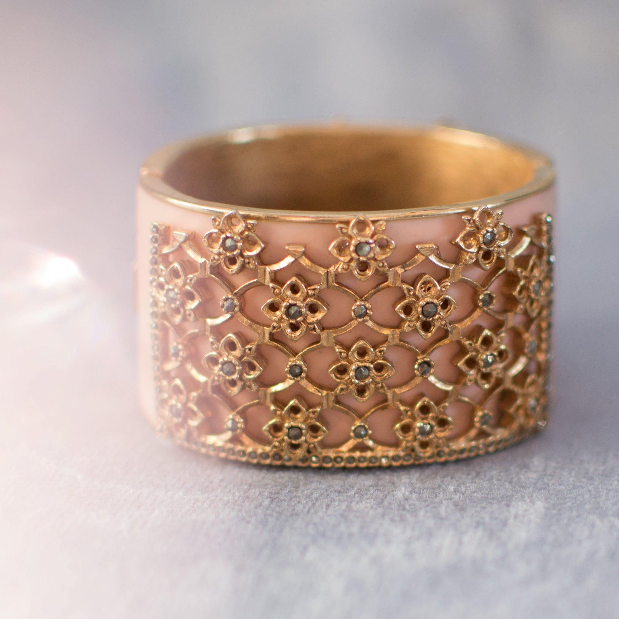Ciner Secret Garden Cuff Bracelet in Blush by Ciner - Vintage Meet Modern Vintage Jewelry - Chicago, Illinois - #oldhollywoodglamour #vintagemeetmodern #designervintage #jewelrybox #antiquejewelry #vintagejewelry