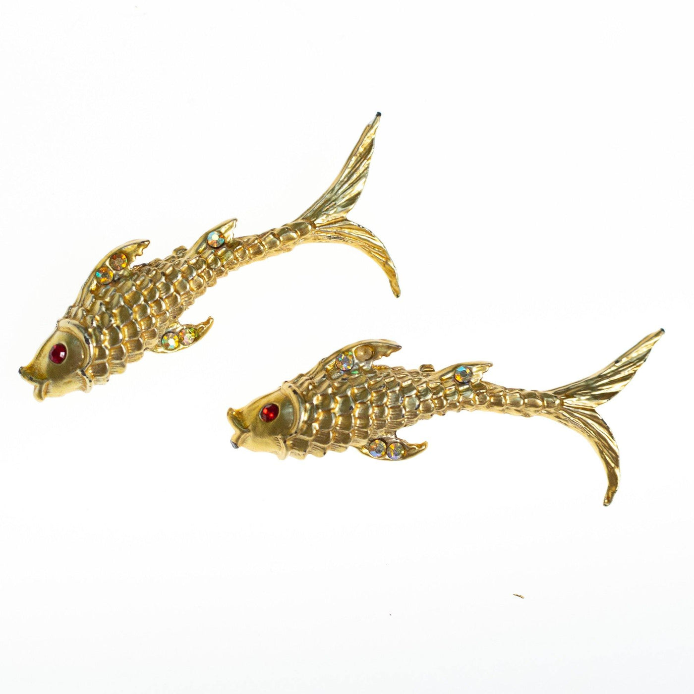 Vintage Jumping Koi Fish Scatter Pin Brooch Set, Gold Tone with Rhinestones