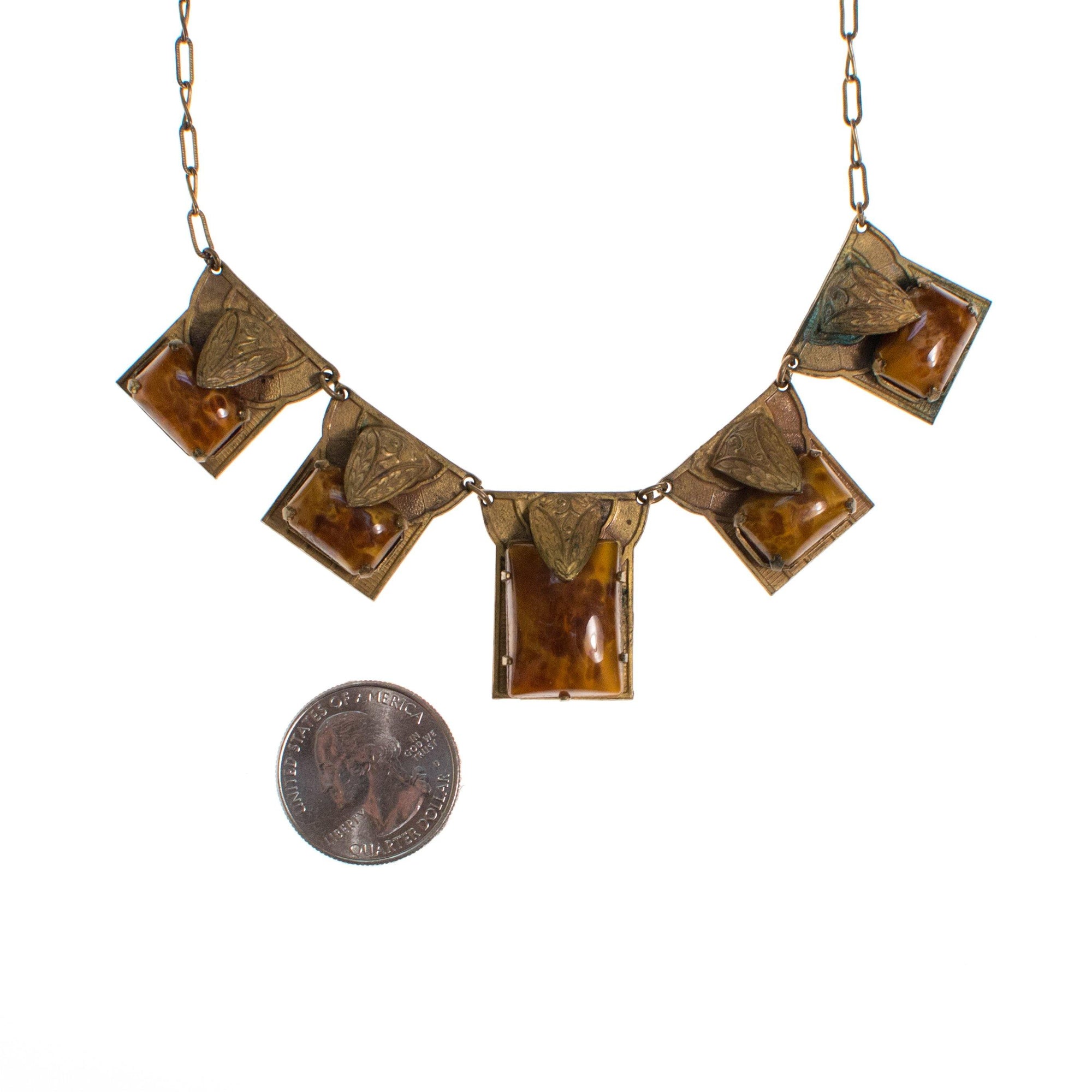 Vintage Art Nouveau Amber Molted Glass Czech Necklace by Vintage Meet Modern - Vintage Meet Modern Vintage Jewelry - Chicago, Illinois - #oldhollywoodglamour #vintagemeetmodern #designervintage #jewelrybox #antiquejewelry #vintagejewelry