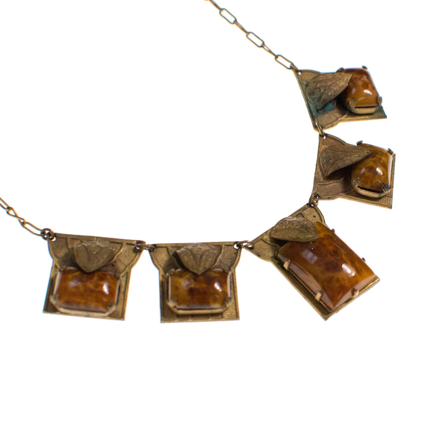 Vintage Art Nouveau Amber Molted Glass Czech Necklace by Vintage Meet Modern - Vintage Meet Modern Vintage Jewelry - Chicago, Illinois - #oldhollywoodglamour #vintagemeetmodern #designervintage #jewelrybox #antiquejewelry #vintagejewelry