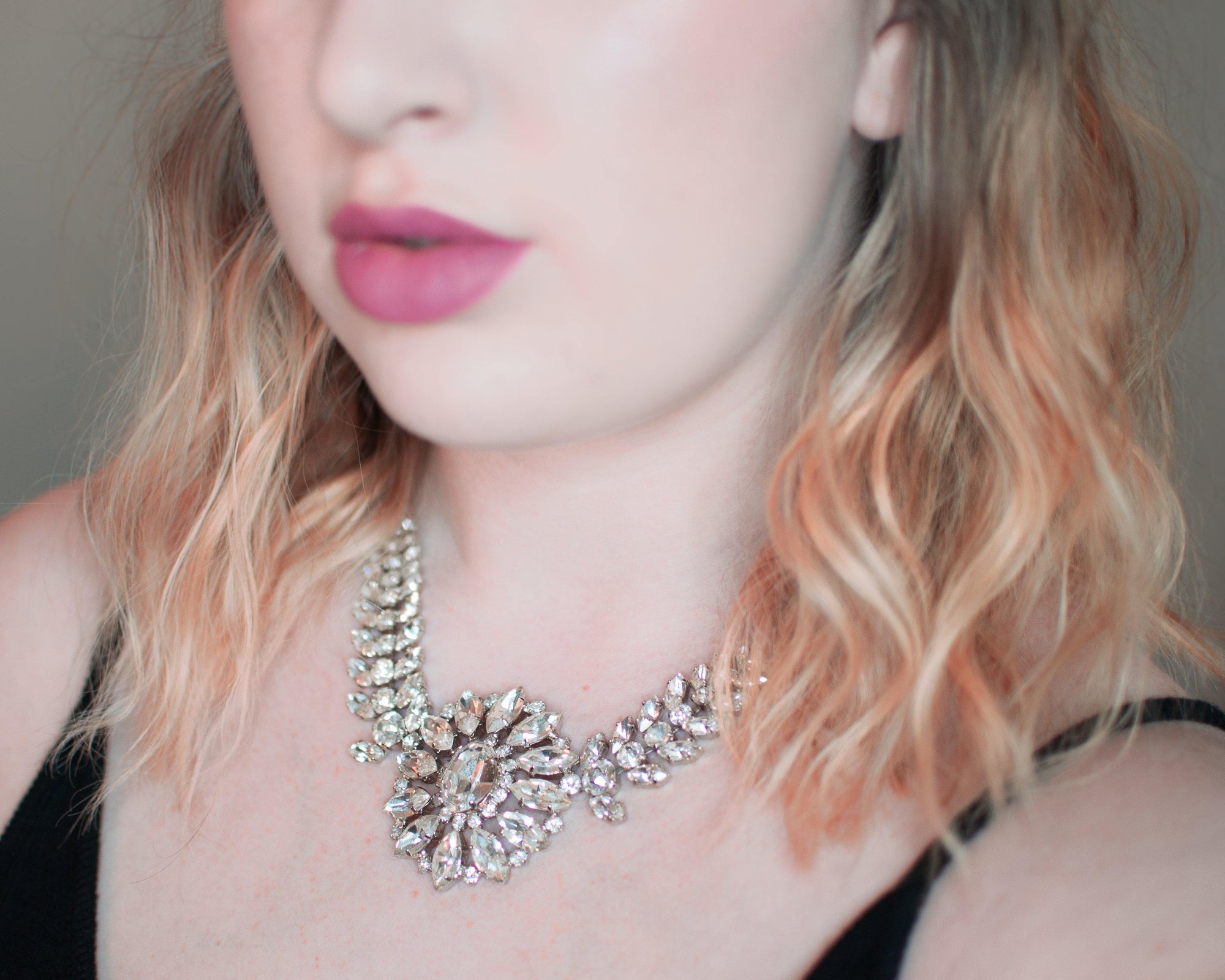 Vintage  Art Deco Style B & W Clear Crystal Rhinestone Statement Necklace by Butler and Wilson - Vintage Meet Modern Vintage Jewelry - Chicago, Illinois - #oldhollywoodglamour #vintagemeetmodern #designervintage #jewelrybox #antiquejewelry #vintagejewelry