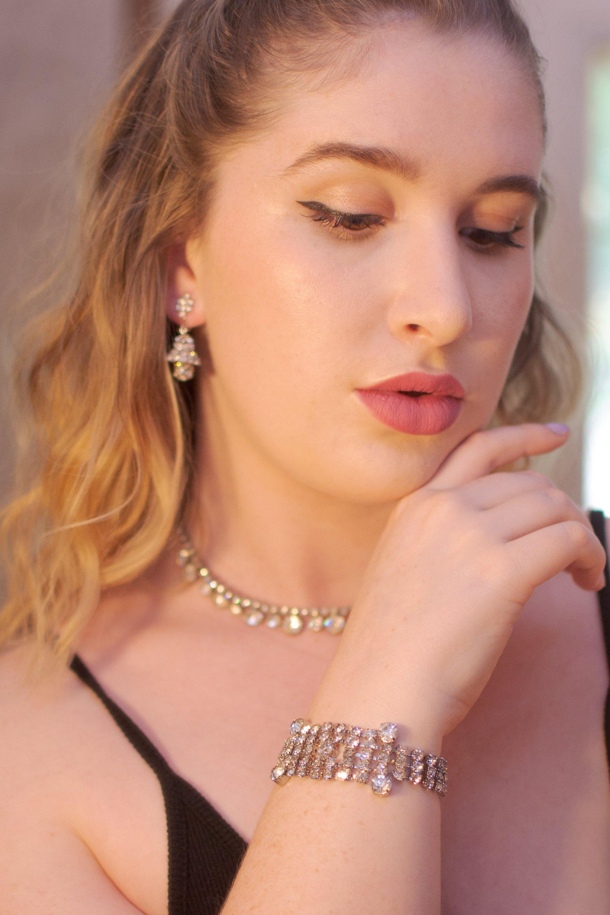 1950's Art Deco Diamante Stepped Rhinestone Bracelet by Vintage Meet Modern - Vintage Meet Modern Vintage Jewelry - Chicago, Illinois - #oldhollywoodglamour #vintagemeetmodern #designervintage #jewelrybox #antiquejewelry #vintagejewelry