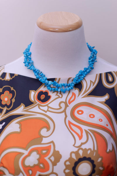 Turquoise Necklace, Torsade, Silver Shell Clasp, Beach, Summer, Designer, Vintage Jewelry by 1980s - Vintage Meet Modern Vintage Jewelry - Chicago, Illinois - #oldhollywoodglamour #vintagemeetmodern #designervintage #jewelrybox #antiquejewelry #vintagejewelry