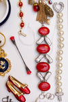 Vintage Red Jabot Pin with Sterling Silver Filigree Accents by Vintage Meet Modern  - Vintage Meet Modern Vintage Jewelry - Chicago, Illinois - #oldhollywoodglamour #vintagemeetmodern #designervintage #jewelrybox #antiquejewelry #vintagejewelry