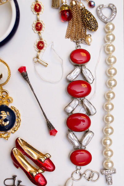 Vintage Red Jabot Pin with Sterling Silver Filigree Accents by Vintage Meet Modern - Vintage Meet Modern Vintage Jewelry - Chicago, Illinois - #oldhollywoodglamour #vintagemeetmodern #designervintage #jewelrybox #antiquejewelry #vintagejewelry