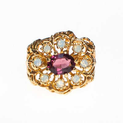 Amethyst and Opaline Crystal Statement Ring by 1980s - Vintage Meet Modern Vintage Jewelry - Chicago, Illinois - #oldhollywoodglamour #vintagemeetmodern #designervintage #jewelrybox #antiquejewelry #vintagejewelry