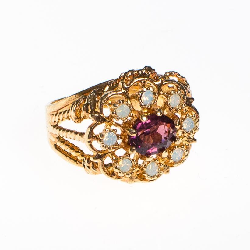 Amethyst and Opaline Crystal Statement Ring by 1980s - Vintage Meet Modern Vintage Jewelry - Chicago, Illinois - #oldhollywoodglamour #vintagemeetmodern #designervintage #jewelrybox #antiquejewelry #vintagejewelry