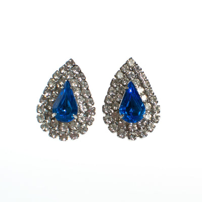 Vintage Art Deco Style Blue and Diamante Tear Drop Rhinestone Earrings by 1980s - Vintage Meet Modern Vintage Jewelry - Chicago, Illinois - #oldhollywoodglamour #vintagemeetmodern #designervintage #jewelrybox #antiquejewelry #vintagejewelry