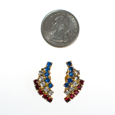 Vintage Red White and Blue Rhinestone Earrings by 1960s - Vintage Meet Modern Vintage Jewelry - Chicago, Illinois - #oldhollywoodglamour #vintagemeetmodern #designervintage #jewelrybox #antiquejewelry #vintagejewelry