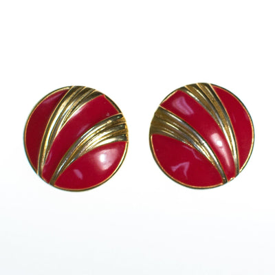 Vintage Red Enamel and Gold Swirl Button Style Earrings by 1980s - Vintage Meet Modern Vintage Jewelry - Chicago, Illinois - #oldhollywoodglamour #vintagemeetmodern #designervintage #jewelrybox #antiquejewelry #vintagejewelry
