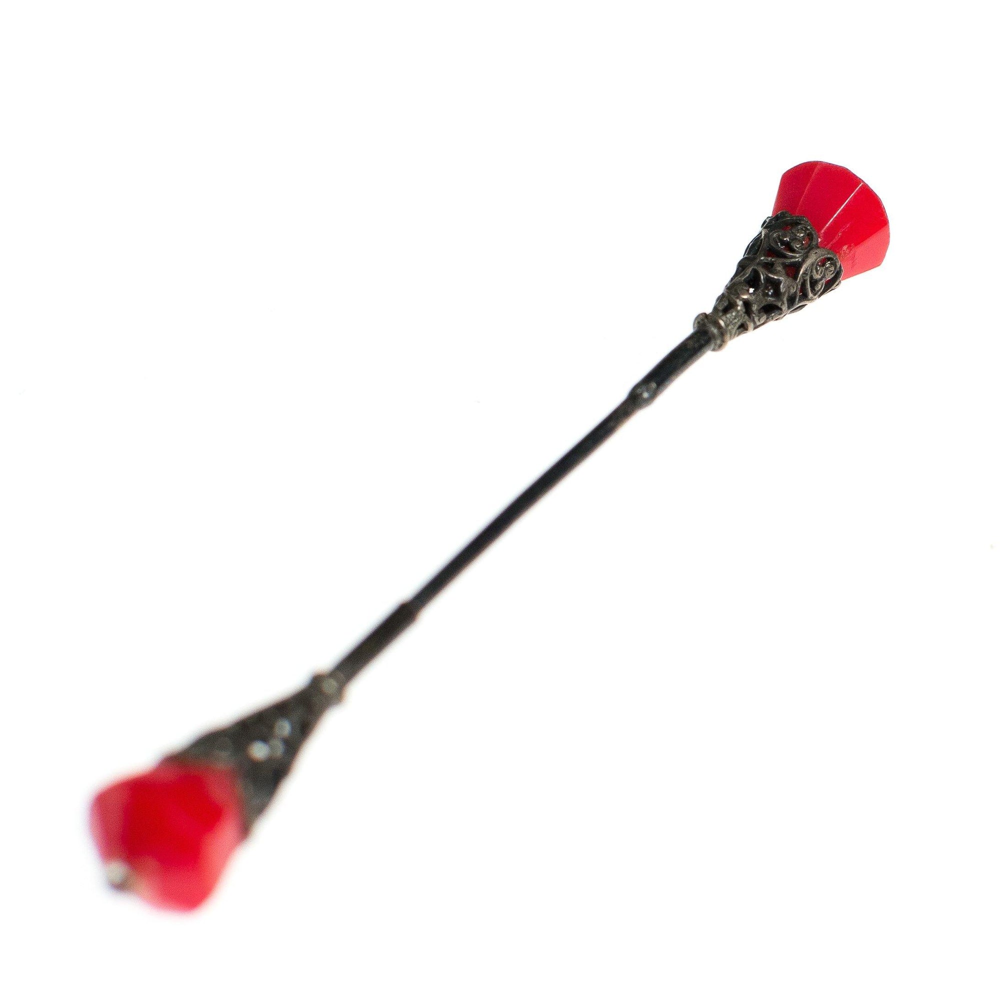 Vintage Red Jabot Pin with Sterling Silver Filigree Accents by Vintage Meet Modern - Vintage Meet Modern Vintage Jewelry - Chicago, Illinois - #oldhollywoodglamour #vintagemeetmodern #designervintage #jewelrybox #antiquejewelry #vintagejewelry