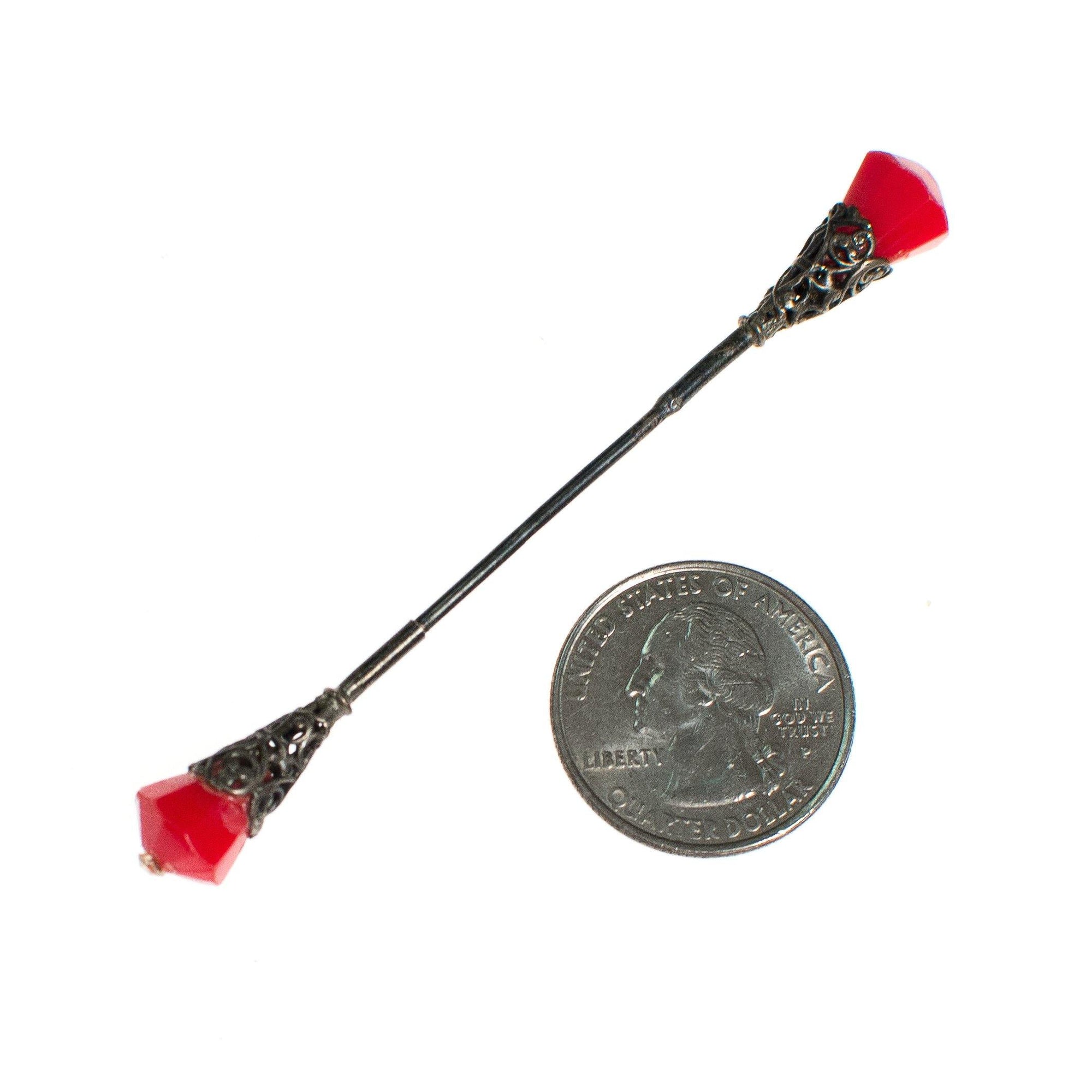 Vintage Red Jabot Pin with Sterling Silver Filigree Accents by Vintage Meet Modern - Vintage Meet Modern Vintage Jewelry - Chicago, Illinois - #oldhollywoodglamour #vintagemeetmodern #designervintage #jewelrybox #antiquejewelry #vintagejewelry