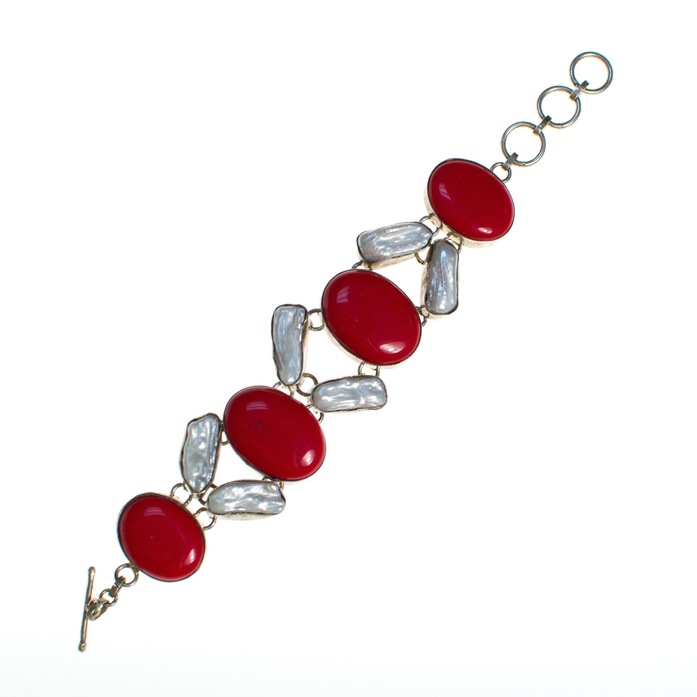Vintage Red Coral and Biwa Pearl Bracelet