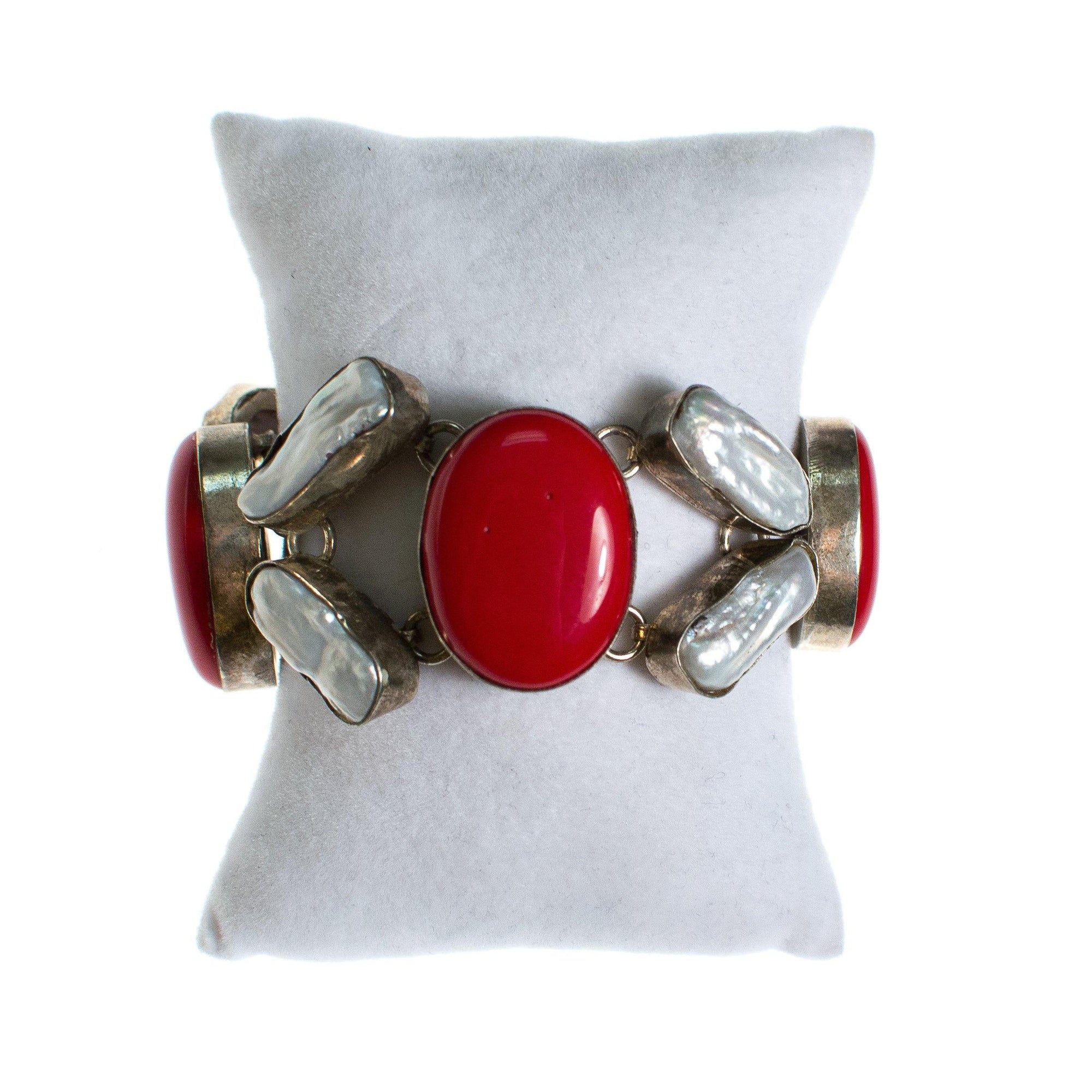 Vintage Red Coral and Biwa Pearl Bracelet by One of Kind - Vintage Meet Modern Vintage Jewelry - Chicago, Illinois - #oldhollywoodglamour #vintagemeetmodern #designervintage #jewelrybox #antiquejewelry #vintagejewelry