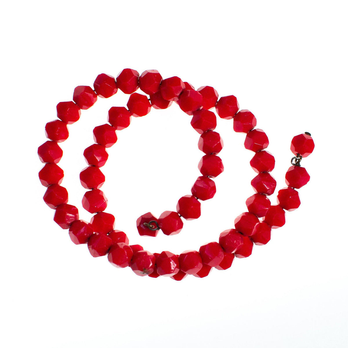 Vintage 1940s Cherry Red Faceted Czech Crystal Bead Coil Bracelet