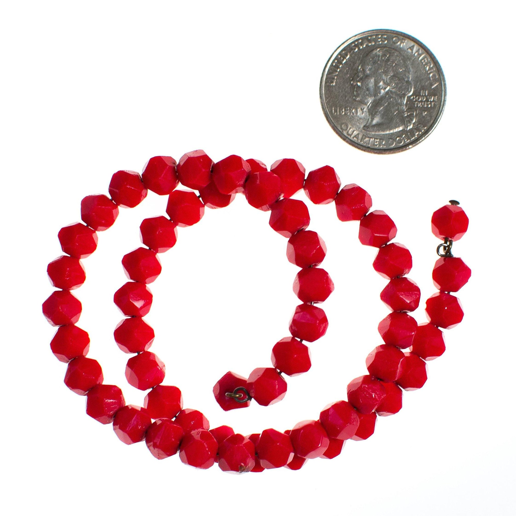 Vintage 1940s Cherry Red Faceted Czech Crystal Bead Coil Bracelet by 1940s - Vintage Meet Modern Vintage Jewelry - Chicago, Illinois - #oldhollywoodglamour #vintagemeetmodern #designervintage #jewelrybox #antiquejewelry #vintagejewelry