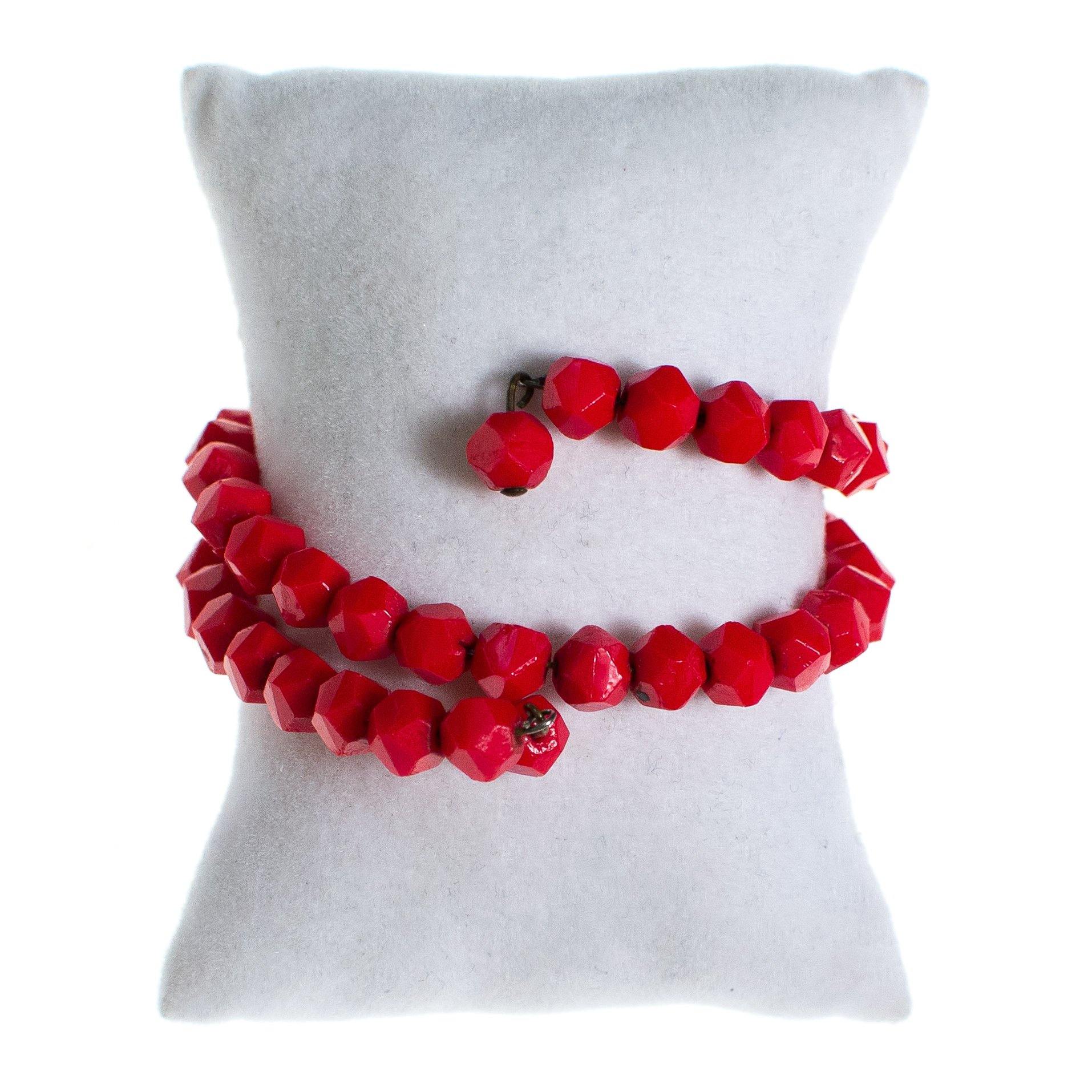 Vintage 1940s Cherry Red Faceted Czech Crystal Bead Coil Bracelet by 1940s - Vintage Meet Modern Vintage Jewelry - Chicago, Illinois - #oldhollywoodglamour #vintagemeetmodern #designervintage #jewelrybox #antiquejewelry #vintagejewelry