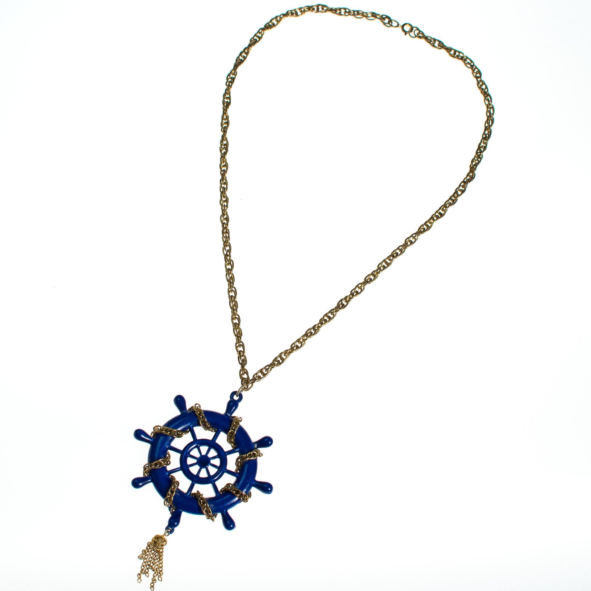Vintage Blue Captains Wheel Statement Necklace by 1960s - Vintage Meet Modern Vintage Jewelry - Chicago, Illinois - #oldhollywoodglamour #vintagemeetmodern #designervintage #jewelrybox #antiquejewelry #vintagejewelry