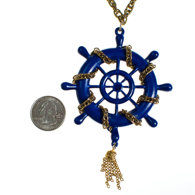 Vintage Blue Captains Wheel Statement Necklace by 1960s - Vintage Meet Modern Vintage Jewelry - Chicago, Illinois - #oldhollywoodglamour #vintagemeetmodern #designervintage #jewelrybox #antiquejewelry #vintagejewelry