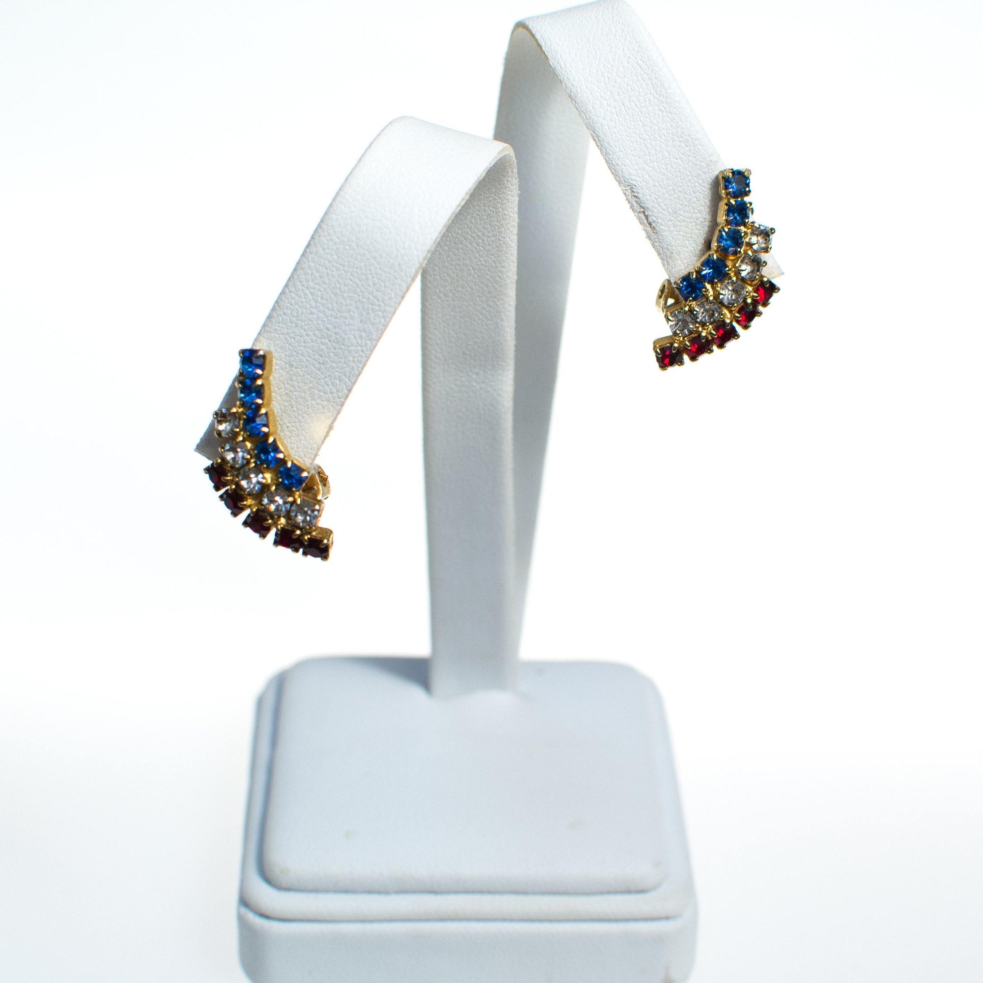 Vintage Red White and Blue Rhinestone Earrings by 1960s - Vintage Meet Modern Vintage Jewelry - Chicago, Illinois - #oldhollywoodglamour #vintagemeetmodern #designervintage #jewelrybox #antiquejewelry #vintagejewelry