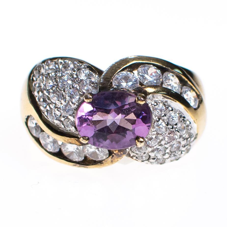 Amethyst and Pave CZ Ring set in Sterling Silver