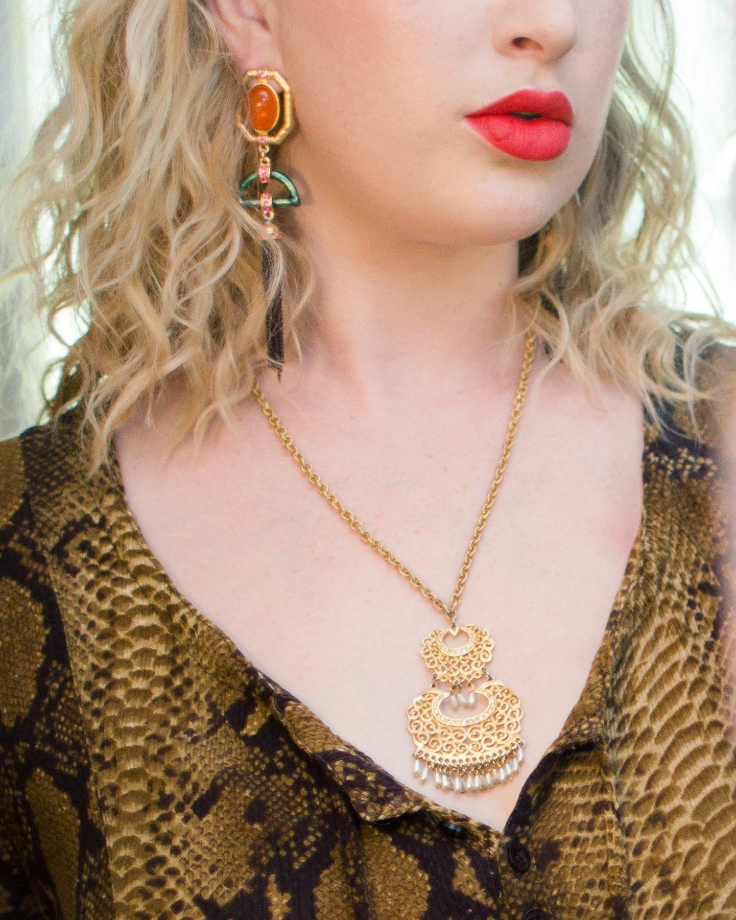 Coral Cabochon and Jade Enamel Tassel Earrings by Vintage Meet Modern - Vintage Meet Modern Vintage Jewelry - Chicago, Illinois - #oldhollywoodglamour #vintagemeetmodern #designervintage #jewelrybox #antiquejewelry #vintagejewelry