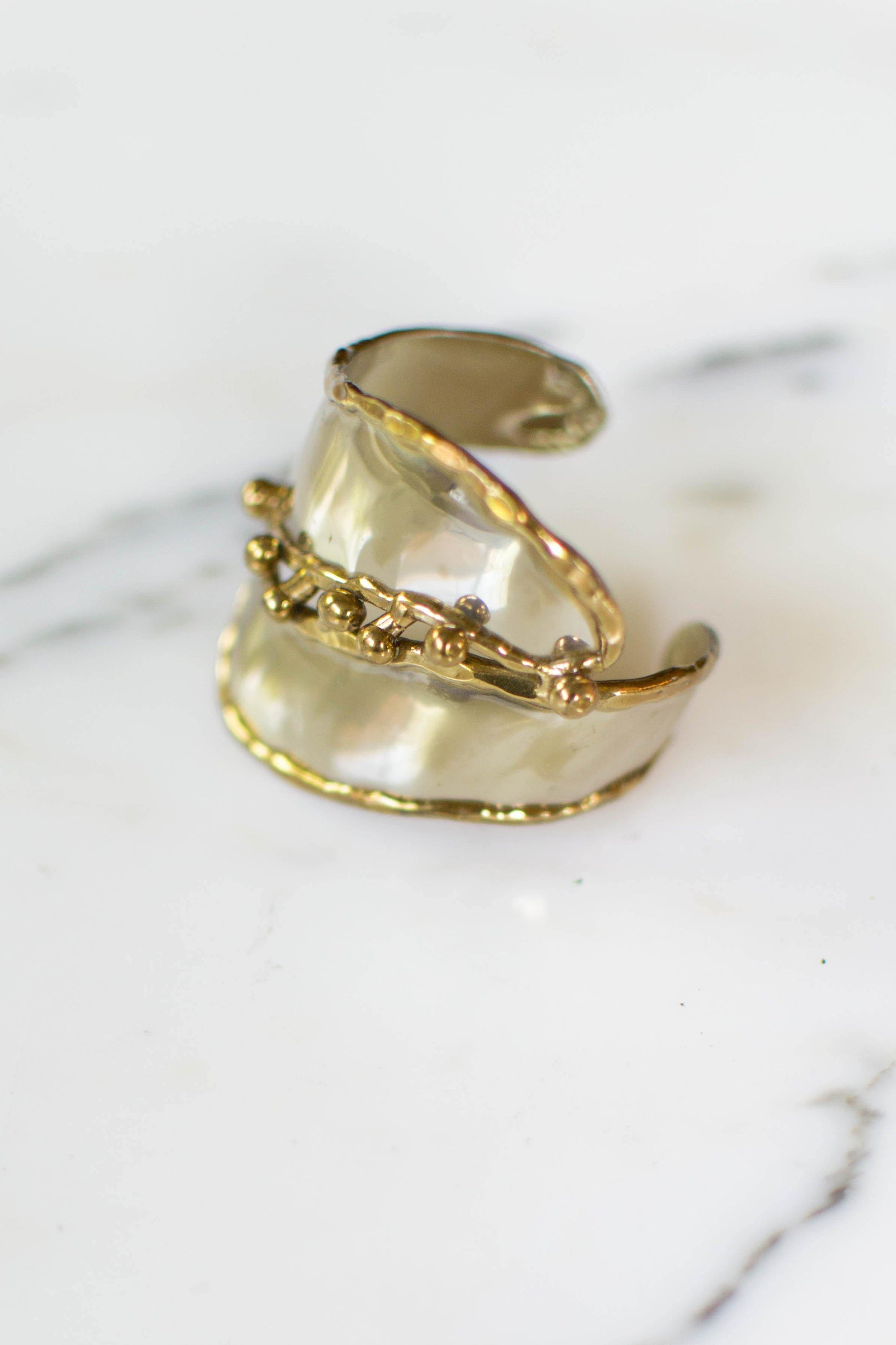 One of a Kind Wide Silver and Gold Brutalist Cuff Bracelet, Handmade by unsigned - Vintage Meet Modern Vintage Jewelry - Chicago, Illinois - #oldhollywoodglamour #vintagemeetmodern #designervintage #jewelrybox #antiquejewelry #vintagejewelry