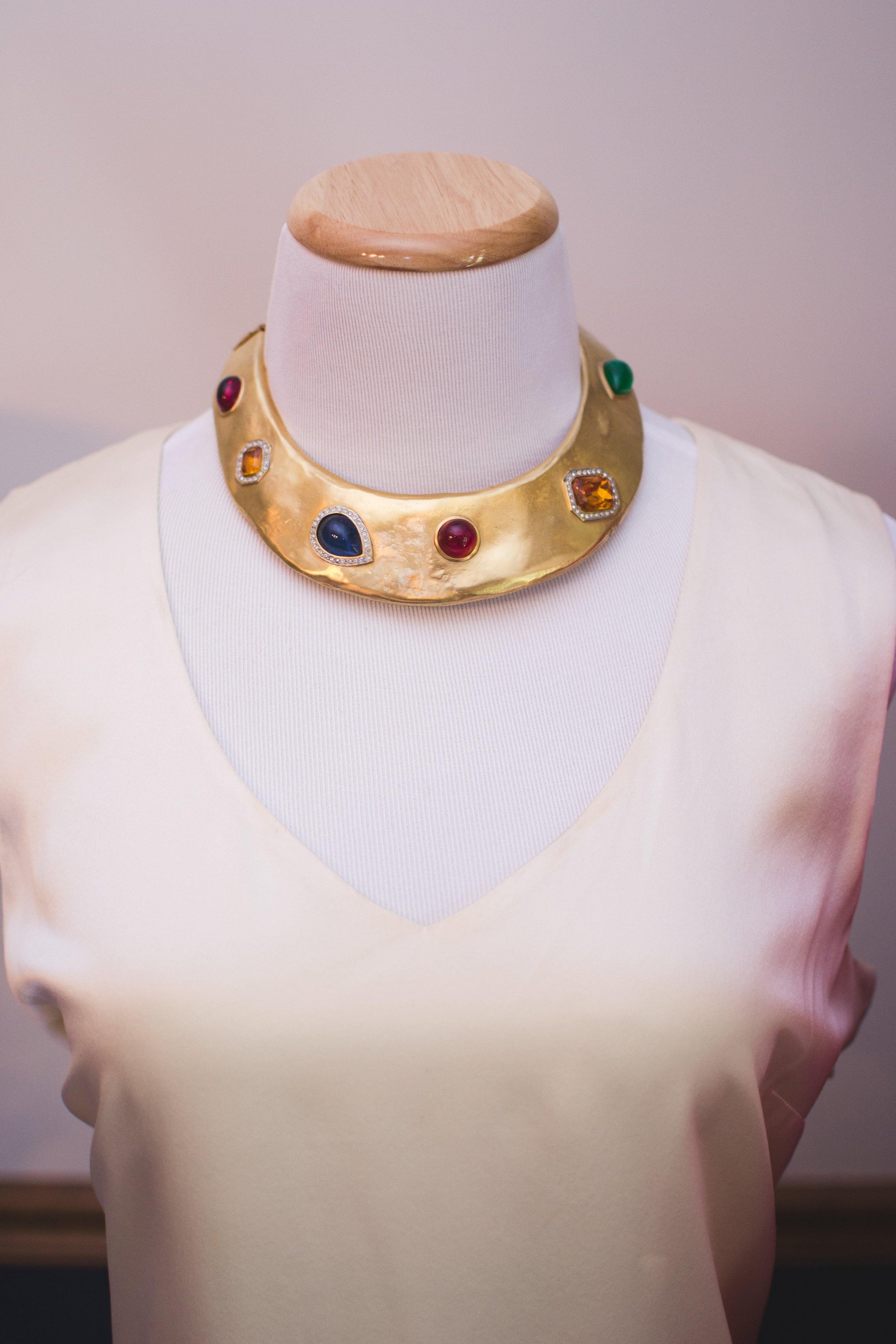 Vintage Gold Jewel Tone Statement Necklace by 1970s - Vintage Meet Modern Vintage Jewelry - Chicago, Illinois - #oldhollywoodglamour #vintagemeetmodern #designervintage #jewelrybox #antiquejewelry #vintagejewelry