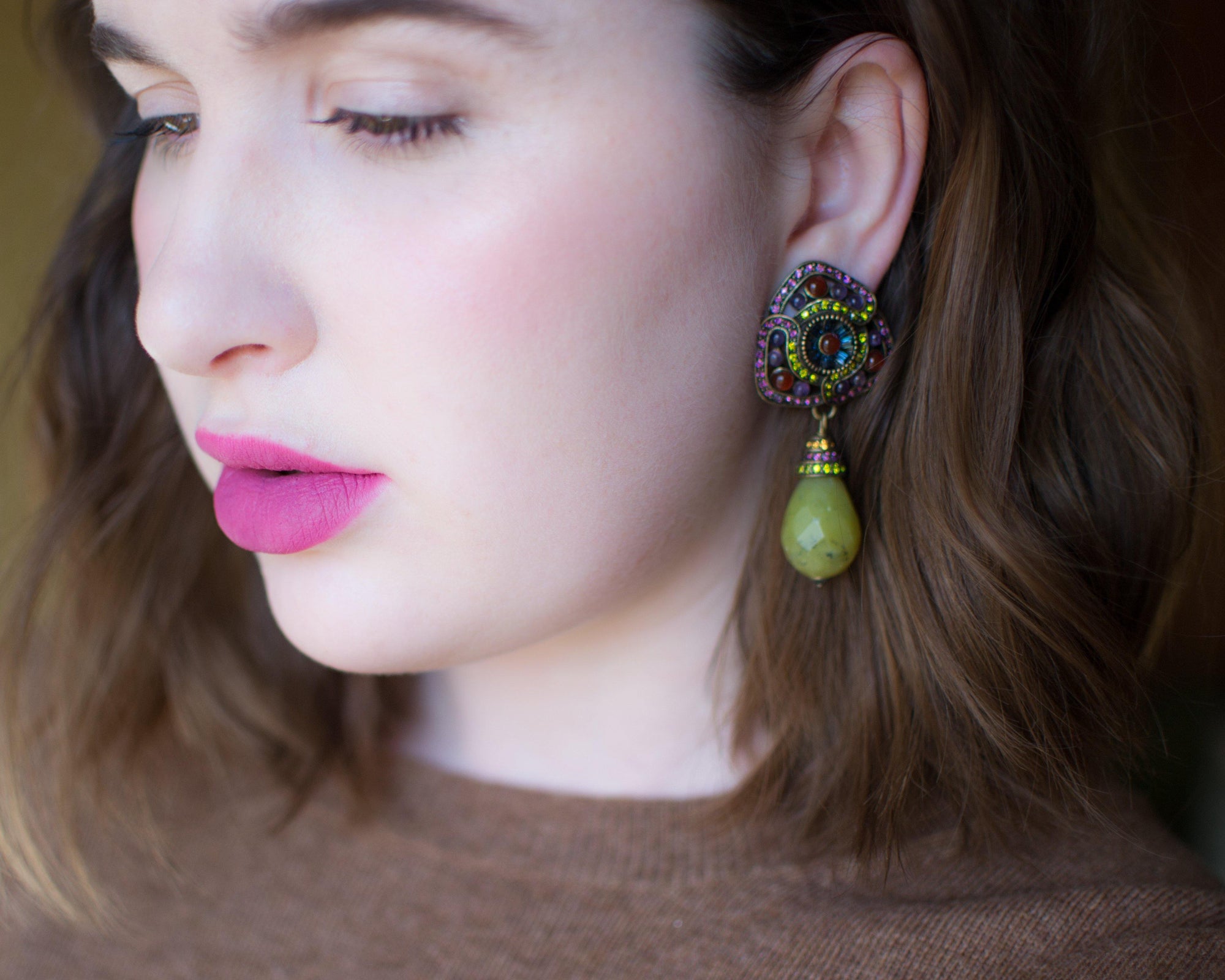 Heidi Daus Amethyst Peridot Drop Dangling Earrings by Heidi Daus - Vintage Meet Modern Vintage Jewelry - Chicago, Illinois - #oldhollywoodglamour #vintagemeetmodern #designervintage #jewelrybox #antiquejewelry #vintagejewelry