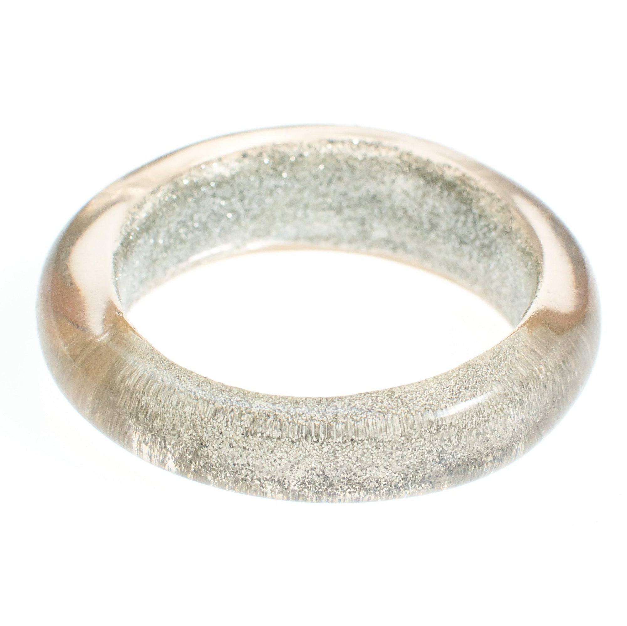 Vintage Lucite Bangle with Silver Glitter by Vintage Meet Modern - Vintage Meet Modern Vintage Jewelry - Chicago, Illinois - #oldhollywoodglamour #vintagemeetmodern #designervintage #jewelrybox #antiquejewelry #vintagejewelry