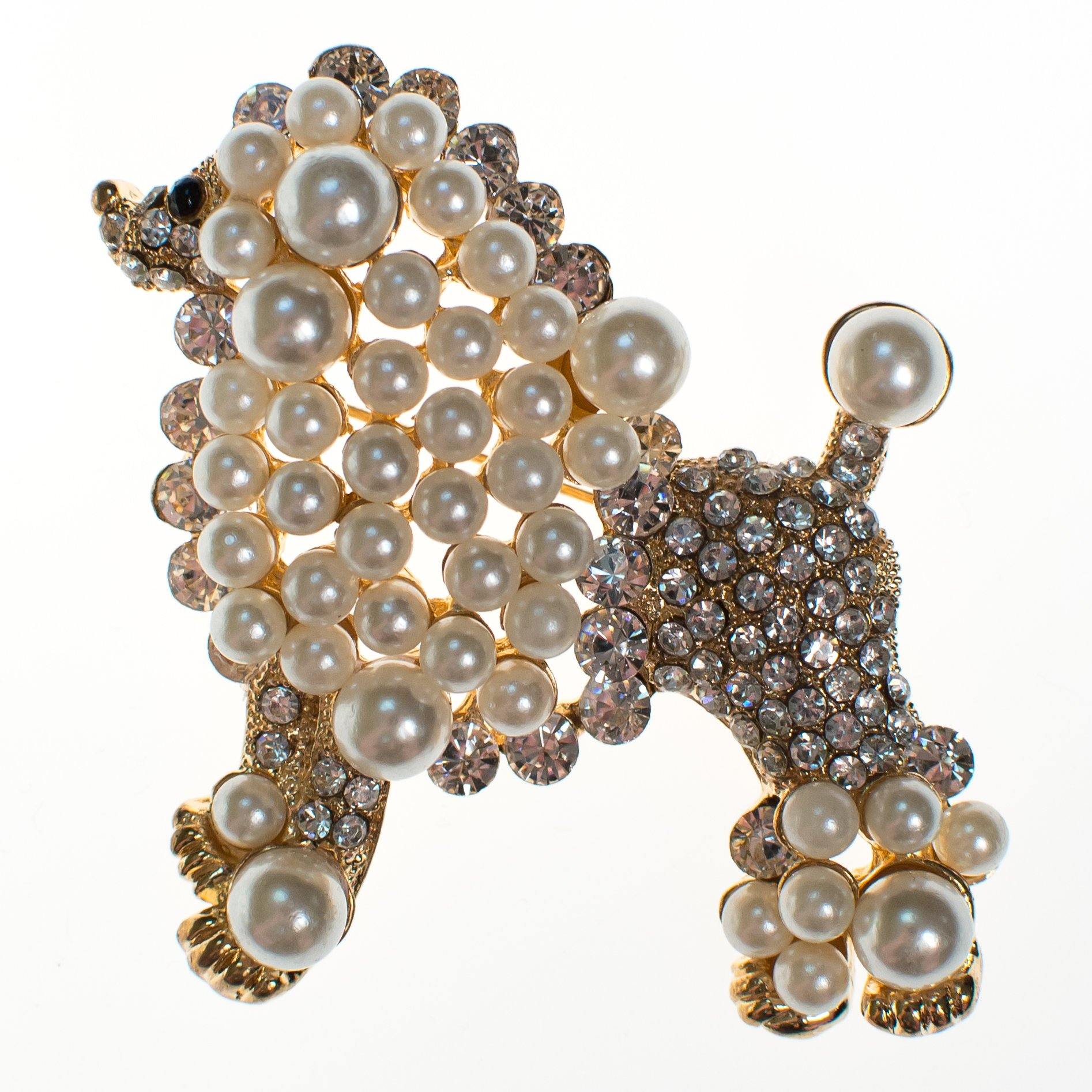 Vintage Poodle Brooch White and Gold by Vintage Meet Modern - Vintage Meet Modern Vintage Jewelry - Chicago, Illinois - #oldhollywoodglamour #vintagemeetmodern #designervintage #jewelrybox #antiquejewelry #vintagejewelry