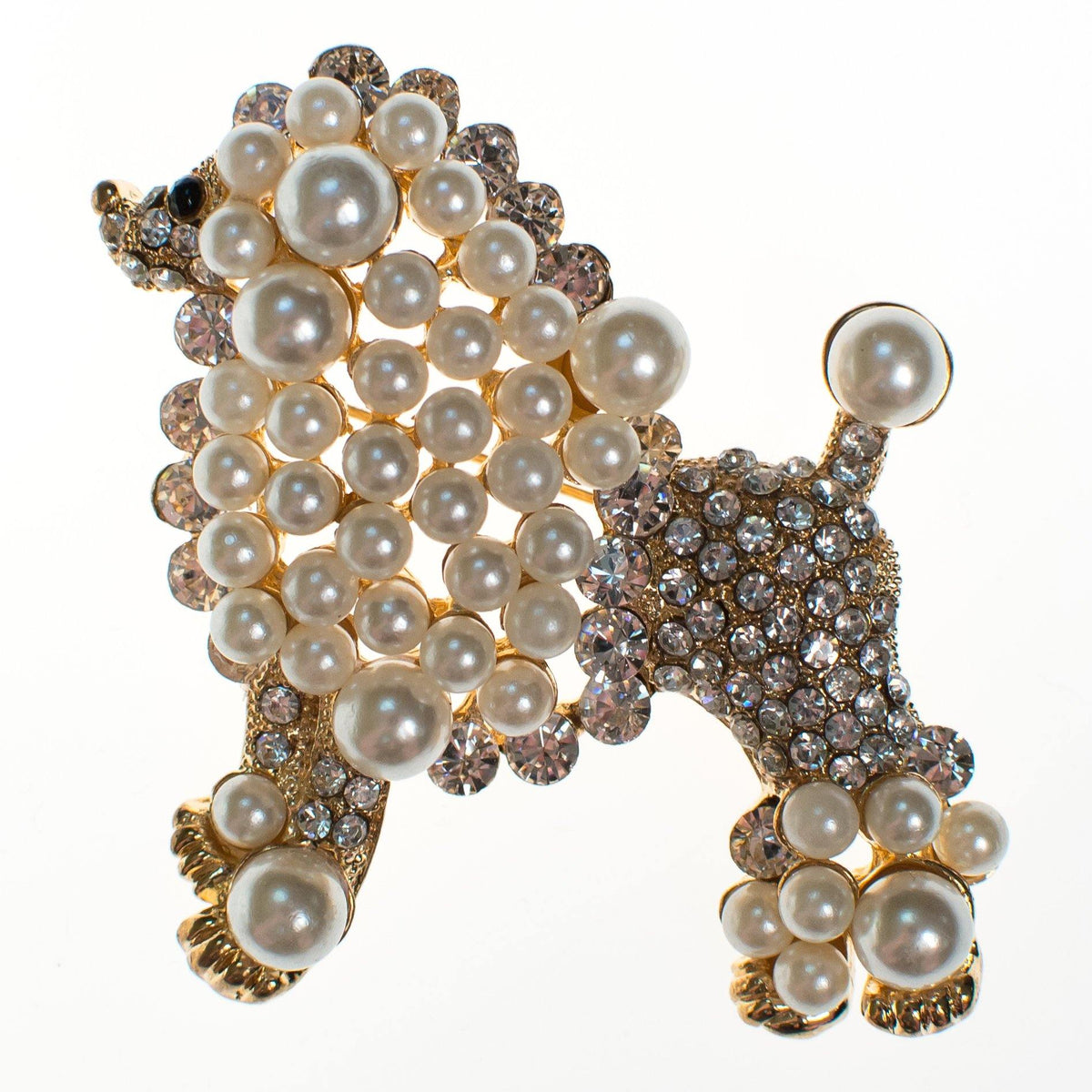 Vintage Poodle Brooch White and Gold
