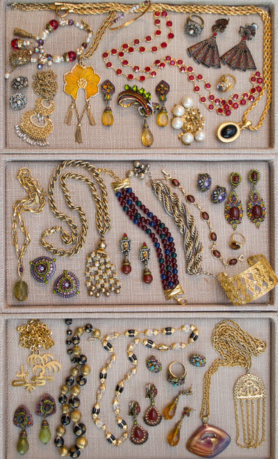 Vintage Heidi Daus Amethyst and Peridot Crystal Rhinestone Medallion Statement Earrings, Clip On by Heidi Daus - Vintage Meet Modern Vintage Jewelry - Chicago, Illinois - #oldhollywoodglamour #vintagemeetmodern #designervintage #jewelrybox #antiquejewelry #vintagejewelry
