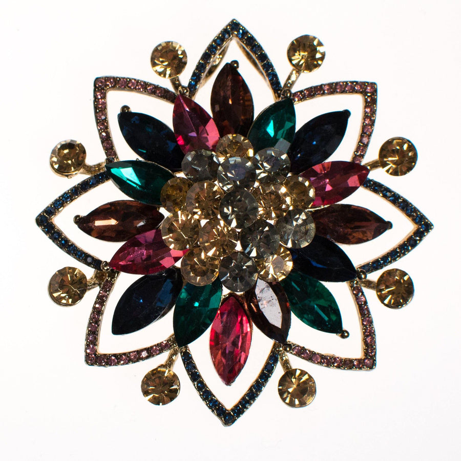 Colorful Rhinestone Flower Brooch by Vintage Meet Modern - Vintage Meet Modern Vintage Jewelry - Chicago, Illinois - #oldhollywoodglamour #vintagemeetmodern #designervintage #jewelrybox #antiquejewelry #vintagejewelry